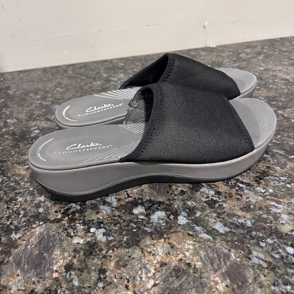 Clark’s Cloudstepper Arla Nora Sandals Black Gray Womens 6 EUC